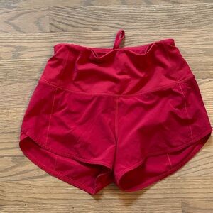 Lululemon Red High Rise Speed Up Shorts- Size 2, 2.5 Inseam